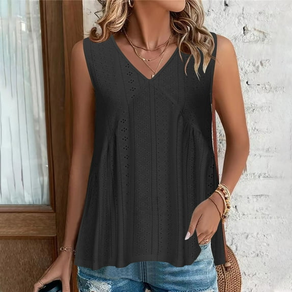 GaThRRgYP Plus Size Tops for Women,Summer Tops for Women,Women's Casual Summer Solid V-Neck Sleeveless Tanks Top Black M