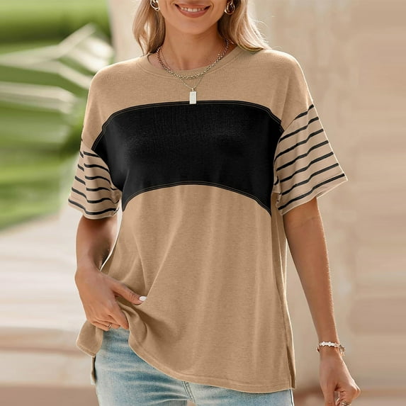 GaThRRgYP Plus Size Womens Clothes,Women's Casual Oversize Round-Neck Hooded Striped Knit Sleeveless T-shirt Tank Top Khaki XXL