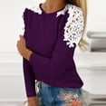 thumbnail image 1 of GaThRRgYP Spring Tops for Women 2025,Blouse for Women Dressy Casual,Women's Fall Casual Long Sleeve Blouse Round Neck Lace Tops T-Shirt Purple L, 1 of 5
