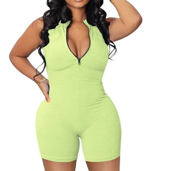 LEBONYARD Women's Shorts in Trendy Colors,Women's High Neck Zipper Jumpsuit Color Jumpsuit Shorts Tight Jumpsuit