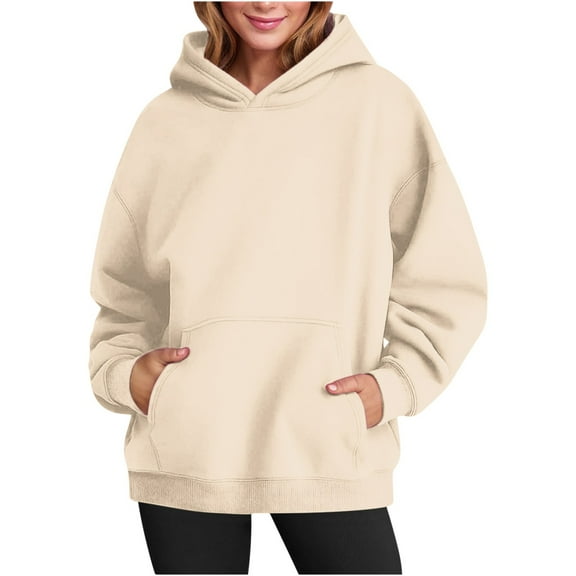 GaThRRgYP Off the Shoulder Tops for Women,Summer Tops for Women Plus Size,Womens Oversized Hoodies Casual Long Sleeve Fleece Sweatshirts Pullover Sweaters Teen Girls Preppy Tops Clothes Beige XL