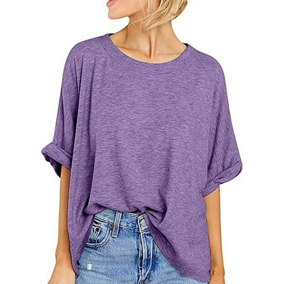 GaThRRgYP Spring Tops for Women,Womens Blouses Short Sleeve,Women Oversized T-Shirt Summer Casual Loose Fit 3/4 Sleeve Short Sleeve Solid Macaron Color Loose Tee Tops