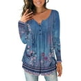 thumbnail image 1 of GaThRRgYP Spring Tops for Women,Summer Shirts for Women,Women Fashion Summer Sexy Fold Printed Regular Women Long Sleeves V Neck Button Blue M, 1 of 5