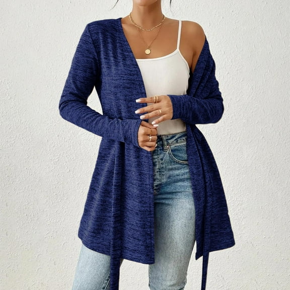 Black*Friday Womens Clothing Clearance under $5 GaThRRgYP Stylish Autumn Ladies Warm Winter Jacket,Women's Casual Solid Long Sleeve Casual Loose Bandage Cardigan Tops Blue S