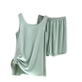 thumbnail image 1 of GaThRRgYP Summer 2 Piece Outfits for Women,Women's Ice Silk Tank Top Summer Thin Loose Strap Solid Color Sleeveless Casual Two Piece Set, 1 of 4