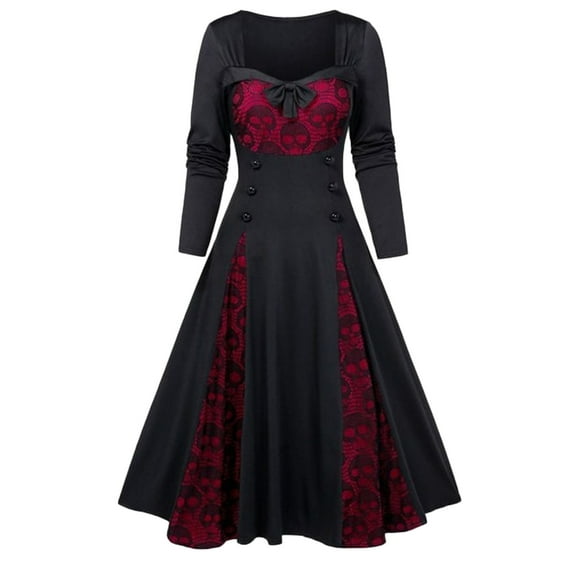 GaThRRgYP Summer Dresses for Juniors,Womens Halloween Gothic Solid Dress Red S
