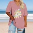 thumbnail image 1 of GaThRRgYP Summer Floral Print Short Sleeve Blouse - Women's Top,Women's Oversized V-neck Short Sleeved Solid Summer Base Shirt Sports T-shirt Pink S, 1 of 4