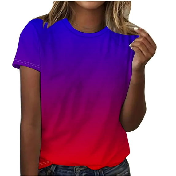 GaThRRgYP Summer Plus Size Short Sleeve Blouse - Women's Tops,Women's Casual and Fashionable Printed T-shirt with Round Neck and Short Sleeved Top Purple S