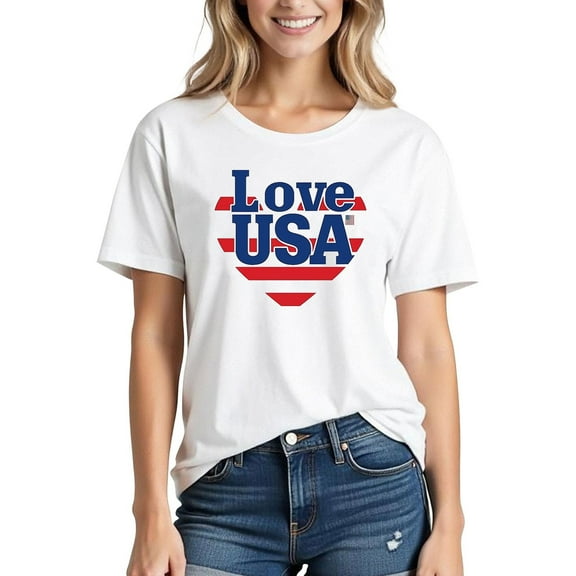 GaThRRgYP Summer Shirts for Women Short Sleeve,Women's Independence Day Printed Short Sleeved T-shirt White M