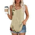 thumbnail image 1 of GaThRRgYP Summer Tank Tops for Women Round Neck,Summer Tops for Women under $10,Women's New Loose Crew-neck Pleated Print Fashion Top Beige XXXXXL, 1 of 6