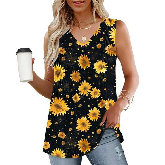 GaThRRgYP Summer Tank Tops for Women,Women's Sleeveless V-Neck Blouse,Fashion Women's Spring/Summer Solid Color Casual V-neck Sleeveless Top Tank Top Yellow M
