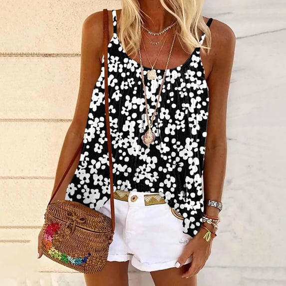 Black*Friday Deals 50% Off Clear!GaThRRgYP Summer Tank Tops for Women 2025,Women's Summer Strap Printed Round Neck Strap Top Women's Round Neck Strap Top White XXL