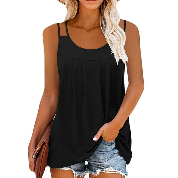 GaThRRgYP Summer Tank Tops for Women Round Neck,Tank Tops for Women,Fashion Women's Spring/Summer Casual Round Neck Sleeveless Top Tank Top Black XXL