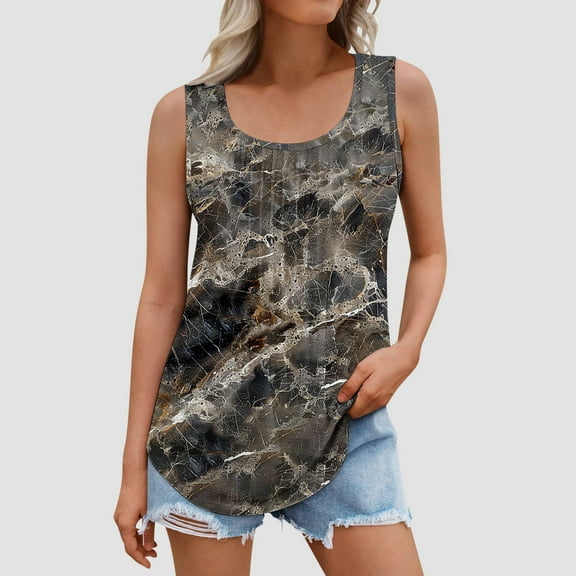 GaThRRgYP Summer Tank Tops for Women Round Neck,Women Tops Summer T-Shirts,Summer Women Solid Color Round Neck Sleeveless Casual Tee Tank Black S