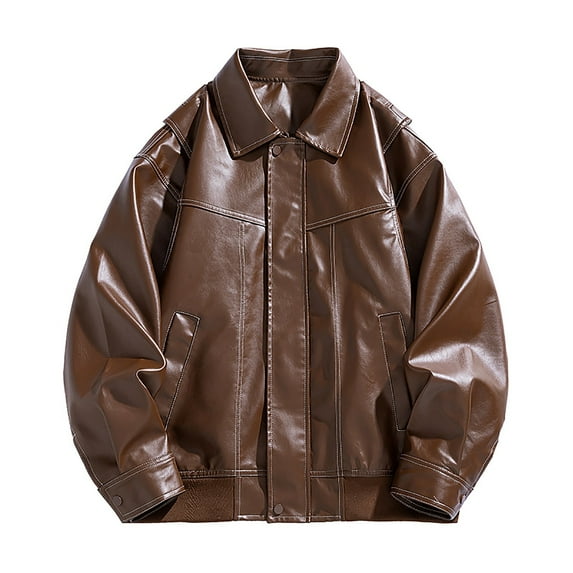 GaThRRgYP Summer Tops,Blouse for Women Plus Size,Men's Fashion Men's Leather Motorcycle Jackets Casual Tops Coats Coffee XXL