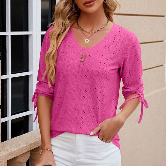 GaThRRgYP Summer Tops,Plus Size Tops Short Sleeve,Women's Summer Solid Lace V-neck Bubble Short Sleeve Solid T-shirt Top