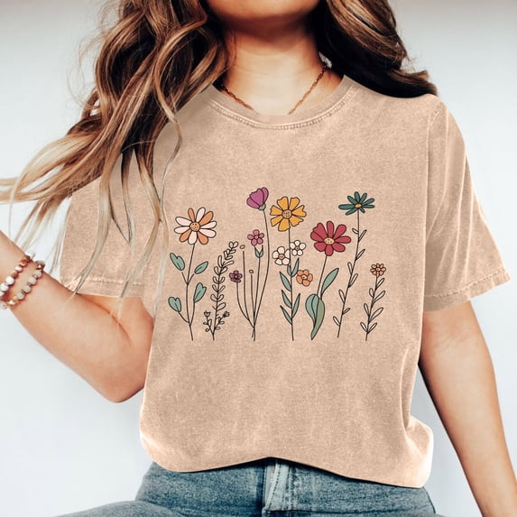 GaThRRgYP Summer Tops,Plus Size Womens Clothes,Women Mother's Day Gift Mom Flower Print Short Sleeve Round Neck T-shirt Pattern Top Khaki XL