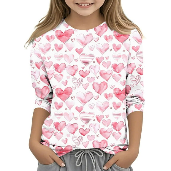 GaThRRgYP Summer Tops,Tops for Women 2025,Boys and Girls Printed Three-quarter Sleeve Round Neck Children's Top Pullover Bottoming Shirt Multicolor#2 3 Years