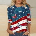 thumbnail image 1 of GaThRRgYP Summer Tops,Tops for Women 2025,Women's Independence Day Printed Round Neck Three-quarter Sleeve 3/4 Sleeve T-Shirt Top Red XXL, 1 of 5