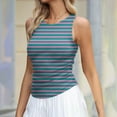 thumbnail image 1 of GaThRRgYP Summer Tops for Women under $10,Women's Tank Summer Sleeveless Round-Neck Slim Fitted Blouse Side Ruched Basic Stripe Printed Tees Shirts Blue XXL, 1 of 1