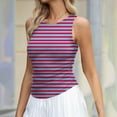 thumbnail image 1 of GaThRRgYP Summer Tops for Women Sleeveless,Women's Tank Summer Sleeveless Round-Neck Slim Fitted Blouse Side Ruched Basic Stripe Printed Tees Shirts Watermelon Red S, 1 of 1