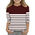 thumbnail image 1 of GaThRRgYP Summer Tops for Women,Summer Tops for Women 2025,Boys Girls Shirts Interest Stripe Print Tshirt 3/4 Sleeve Top Funny Graphic Tshirts 3-12 Years Wine 9 Years, 1 of 4