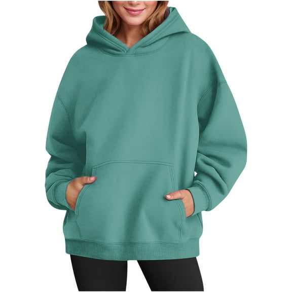GaThRRgYP Summer Tops for Women,Womens Summer Tops Loose Fit,Womens Oversized Hoodies Casual Long Sleeve Fleece Sweatshirts Pullover Sweaters Teen Girls Preppy Tops Clothes Green L