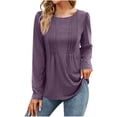 thumbnail image 1 of GaThRRgYP Summer Tops,Womens Floral Tops for $5 Tops,Women's Solid Round-Neck Long Sleeve Fashion Casual Blouse Tops Purple S, 1 of 7