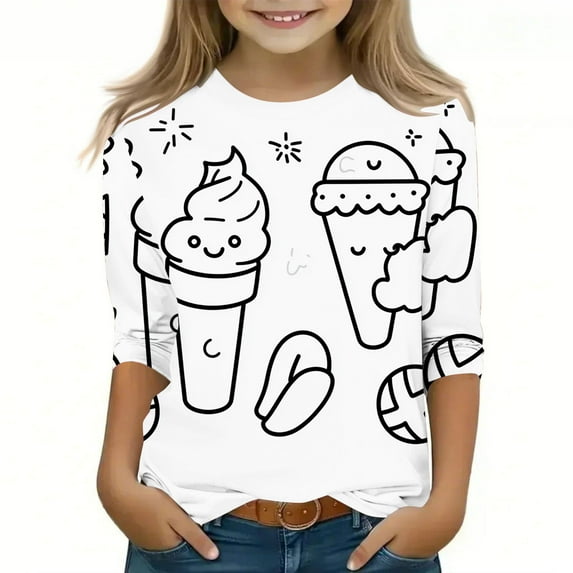 GaThRRgYP Summer Tops,Womens Summer Tops under $5,Children's Graffiti Printed Sleeve Round Neck Children's Top Hoodie White#9 7 Years