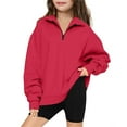 thumbnail image 1 of GaThRRgYP Summer Tops,Womens tops V Neck,Middle Big Girls Half Zip V-neck Sweatshirt Long Sleeve Pullover Tops Kids Fleece Sweatshirts for 5-14 Years Red 13 Years, 1 of 7