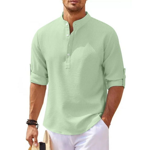 GaThRRgYP Summer Tops for Women,Mens Tops Summer,Men's Casual Fall Long Sleeve Blouse V Neck Button Tops T-Shirt
