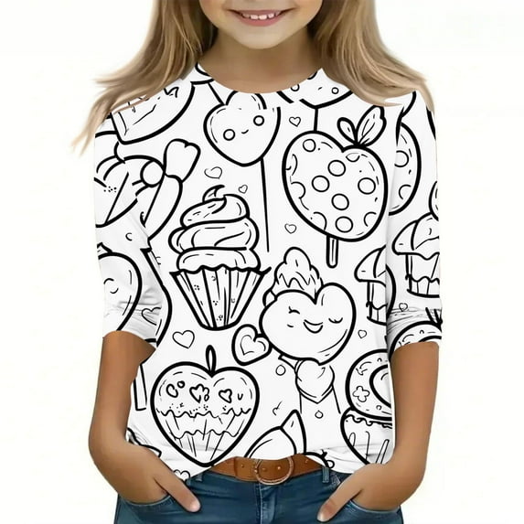 GaThRRgYP Summer Tops for Women,Womens Tops Short Sleeve Casual,Children's Graffiti Printed Sleeve Round Neck Children's Top Hoodie White#17 4 Years