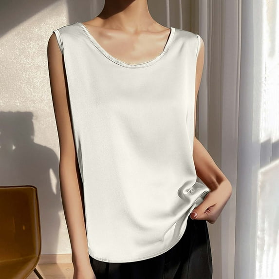 GaThRRgYP Summer Tops for Women,Womens Tops Short Sleeve Dressy,Women's Spring Summer Solid Color Round-Neck Sleeveless Casual Shirt Top