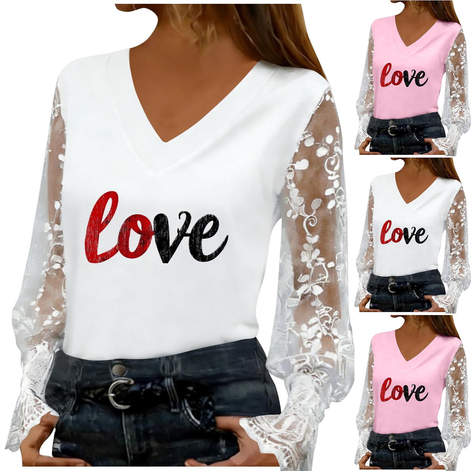 Women’s V-Neck Blouse with Floral Pattern and Half Sleeves main image 1