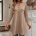 thumbnail image 1 of GaThRRgYP Tank Tops Ladies' Solid Color Casual Long Sleeved V-neck Fake Pocket Mid Length Pullover Top, 1 of 9