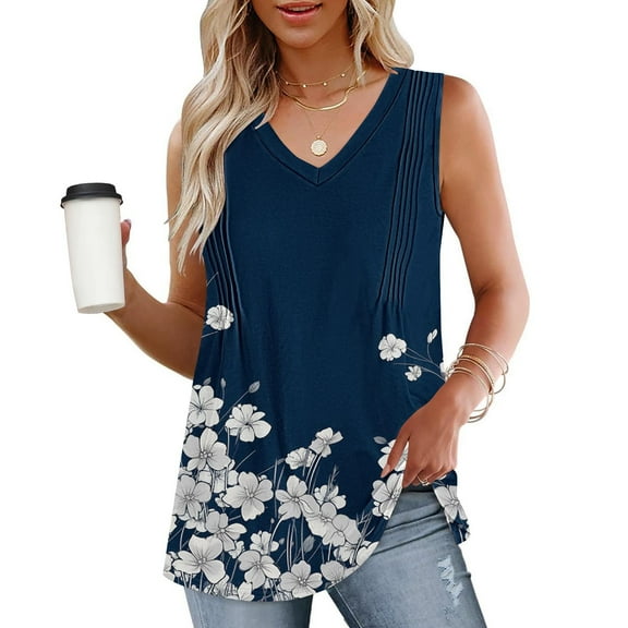 GaThRRgYP Tank Tops for Girls,Women's Sleeveless Floral TopFashion Women's Spring/Summer Solid Color Casual V-neck Sleeveless Top Tank Top Navy M