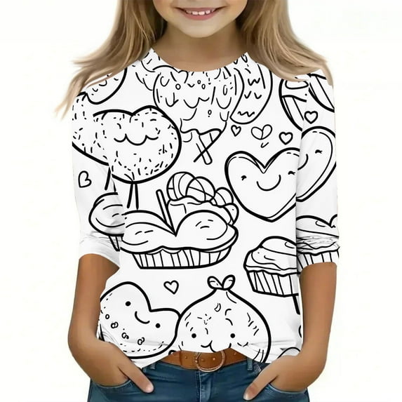 GaThRRgYP Summer Tops,Womens Tops,Children's Graffiti Printed Sleeve Round Neck Children's Top Hoodie White#16 11 Years