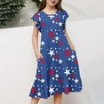 thumbnail image 1 of GaThRRgYP Toddler Girl Clothes,Fashion Girls'Summer New Short Sleeve Ruffled Pockets Round-Neck Independence Day Printed Dress Blue 6-14Years, 1 of 5