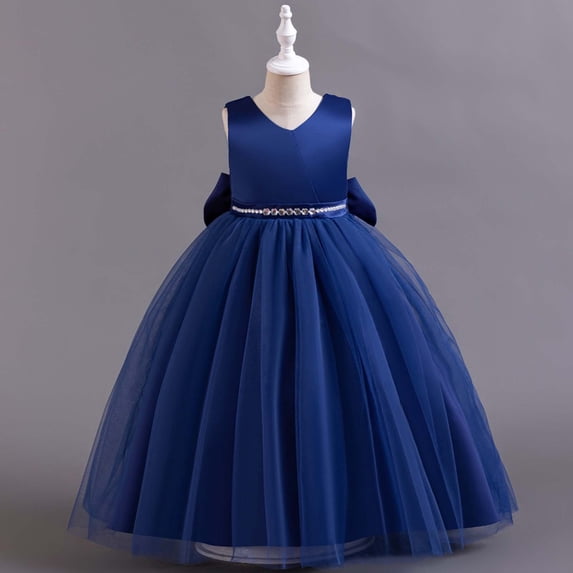 GaThRRgYP Toddler Girl Clothes Kids Baby Girls Sleeveless Doll Collar Vest Dress Princess Dress,Children Netting Princess Dress Girl Bowknot Puffy Gown Dress Blue 6-14 Years