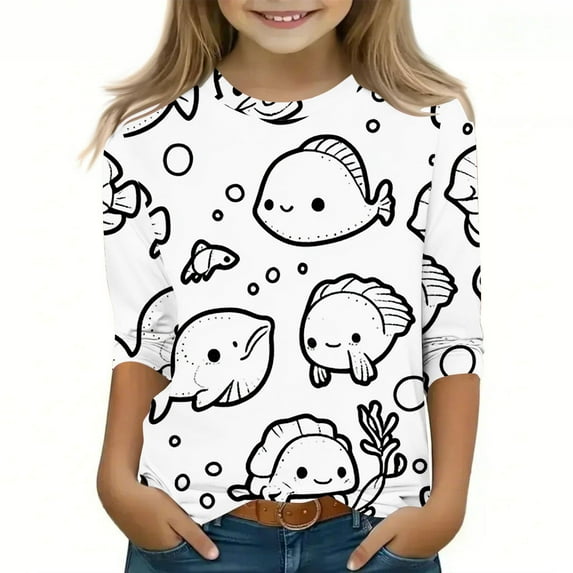 GaThRRgYP Toddler Girls Raglan Tee with Long Sleeves,Children's Graffiti Printed Sleeve Round Neck Children's Top Hoodie White#5 9 Years