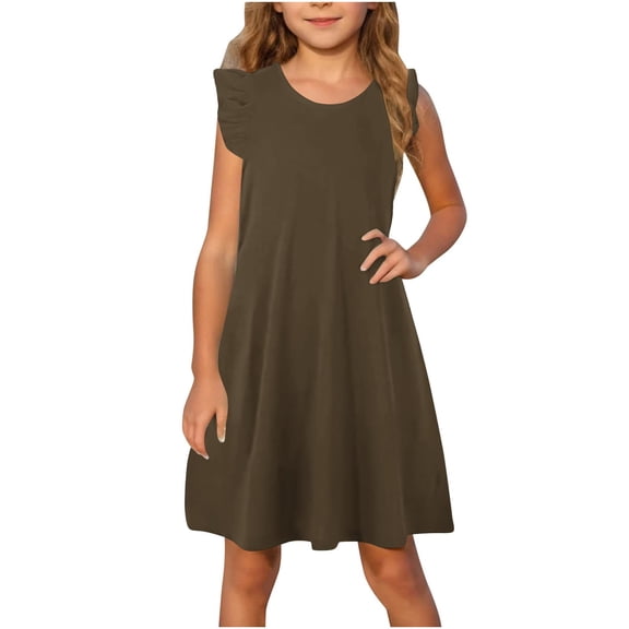 GaThRRgYP Toddler Girls Smocked Dress Spring Summer,Toddler Girls Dress Summer Ruffle Sleeve Sundress Outfit for Kids 4-14T Brown 9 Years