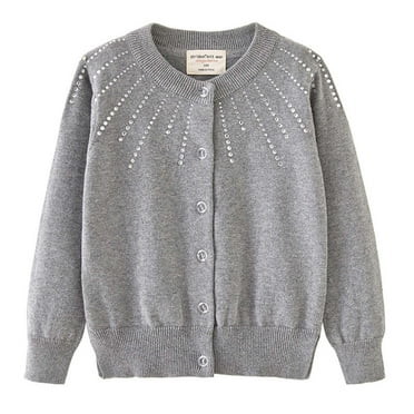 GaThRRgYP Toddler Girls'Sweater Long Sleeve Open Front Button Down Knit Cardigan Kids Clothes 1-6 Years,Girls Rhinestone Knitted Cotton Cardigan Jacket Gray 2 Years