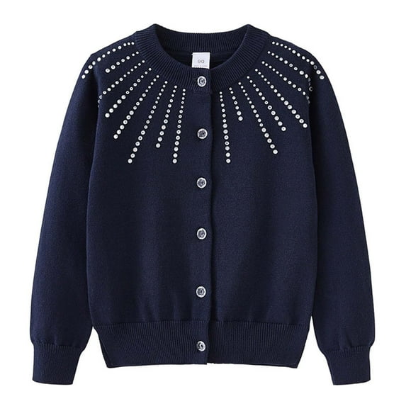 GaThRRgYP Toddler Girls'Sweater Long Sleeve Open Front Button Down Knit Cardigan Kids Clothes 1-6 Years,Kids' $10 Under Baby Girls Cotton Cardigan,Girls Rhinestone Knitted Cardigan Dark Blue 4 Years
