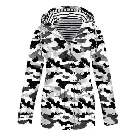 GaThRRgYP Trendy Everyday Jacket Ladies Autumn Winter,Ladies' Fashionable Printed and Sunscreen Outdoor Sportswear Jacket Long Sleeved Hooded Casual Jacket Black L