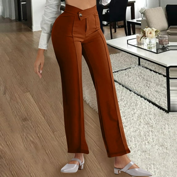 GaThRRgYP Wide Leg Jeans for Women Plus Size, Women's Solid Color All Straight Leg High Waist Leisure Suit Trousers Long Pants