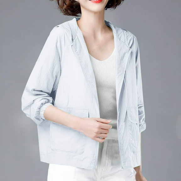 GaThRRgYP UPF 50 Women's Long Sleeve Hoodie Summer Sun Protection Layer,Fashion Women's Summer Casual Solid Color Loose Long Sleeve Hooded Casual Outwear Tops White M