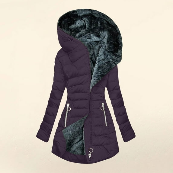 GaThRRgYP Warm Winter Coats for Womens,Fashion Jackets for Women Sale,Women FALL and Winter Clothing Solid Color Hooded Plush Cotton Purple S