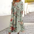 thumbnail image 1 of GaThRRgYP Watercolor Floral Round Neck Dress-Artistic Expression,Womens Fashion Printed Short Sleeve Round-neck Long Dress Army Green XXXL, 1 of 5