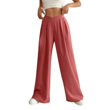 GaThRRgYP Wide Leg Dress Pants for Women High Waisted,Women's Solid Color Loose Pants Women's Pants Red XXL