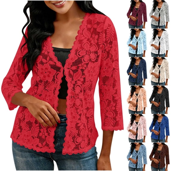GaThRRgYP Windbreaker Jacket Women with Hood Women's Elegant Loose-fitting Long-sleeved Lace Cardigan Coffee L